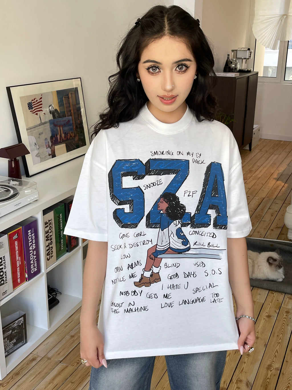 DKNT Cartoon Graffiti Small Neckline Casual Tee