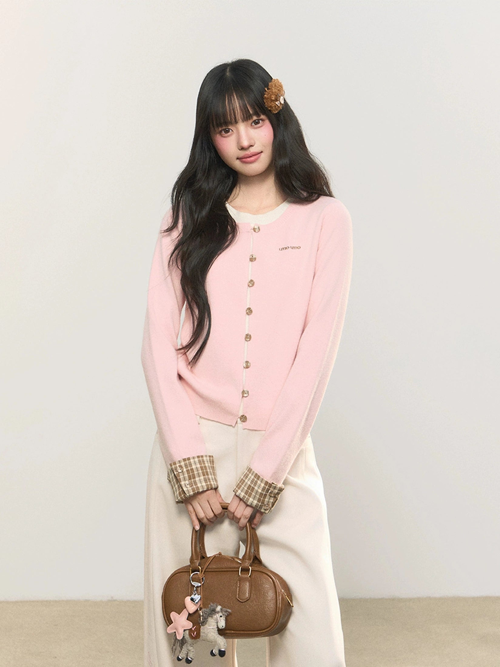 Umoumo Versatile Plaid Stitched Knitted Sweater