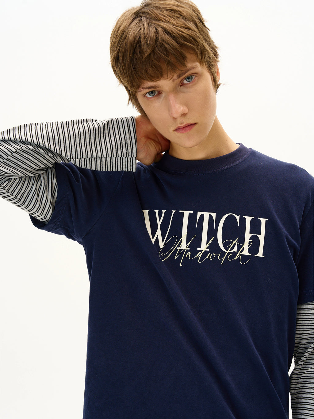 MADWITCH Striped Fake Two Piece Print Long Sleeve