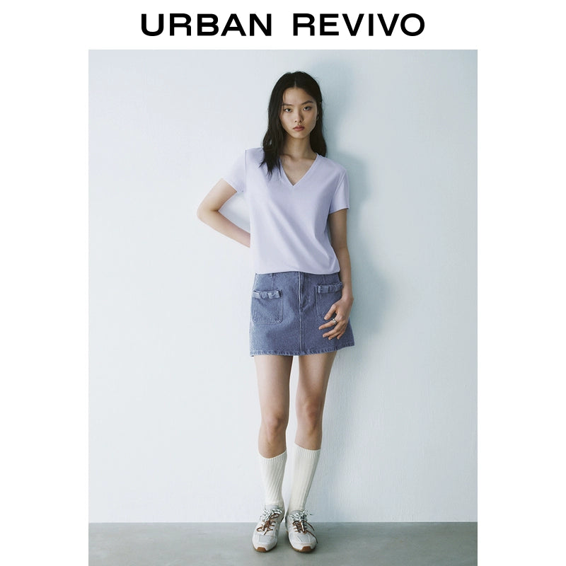 URBAN REVIVO Sports Versatile V-Neck Short Sleeve Tee