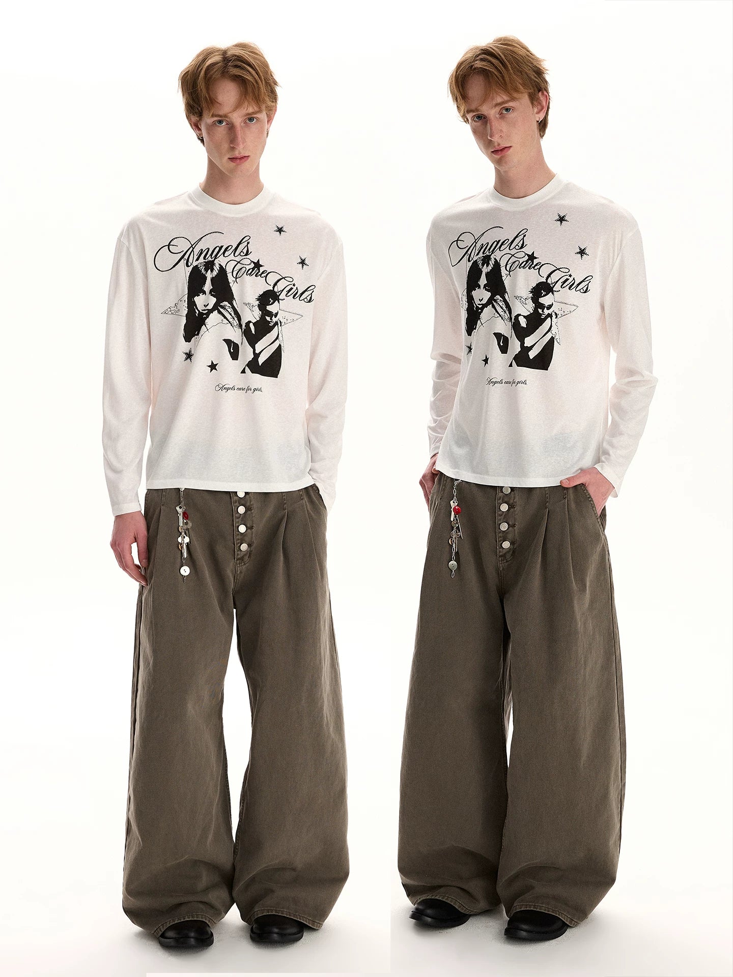 A PUEE Retro Vintage Portrait Print Long-Sleeve T-Shirt – Loose Fit Street Style