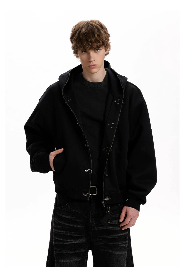 A PUEE Vintage Plane Buckle Zipper Short Jacket