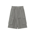 FUNKYFUN Plaid Multi-pocket Wide-leg Six-point Pants