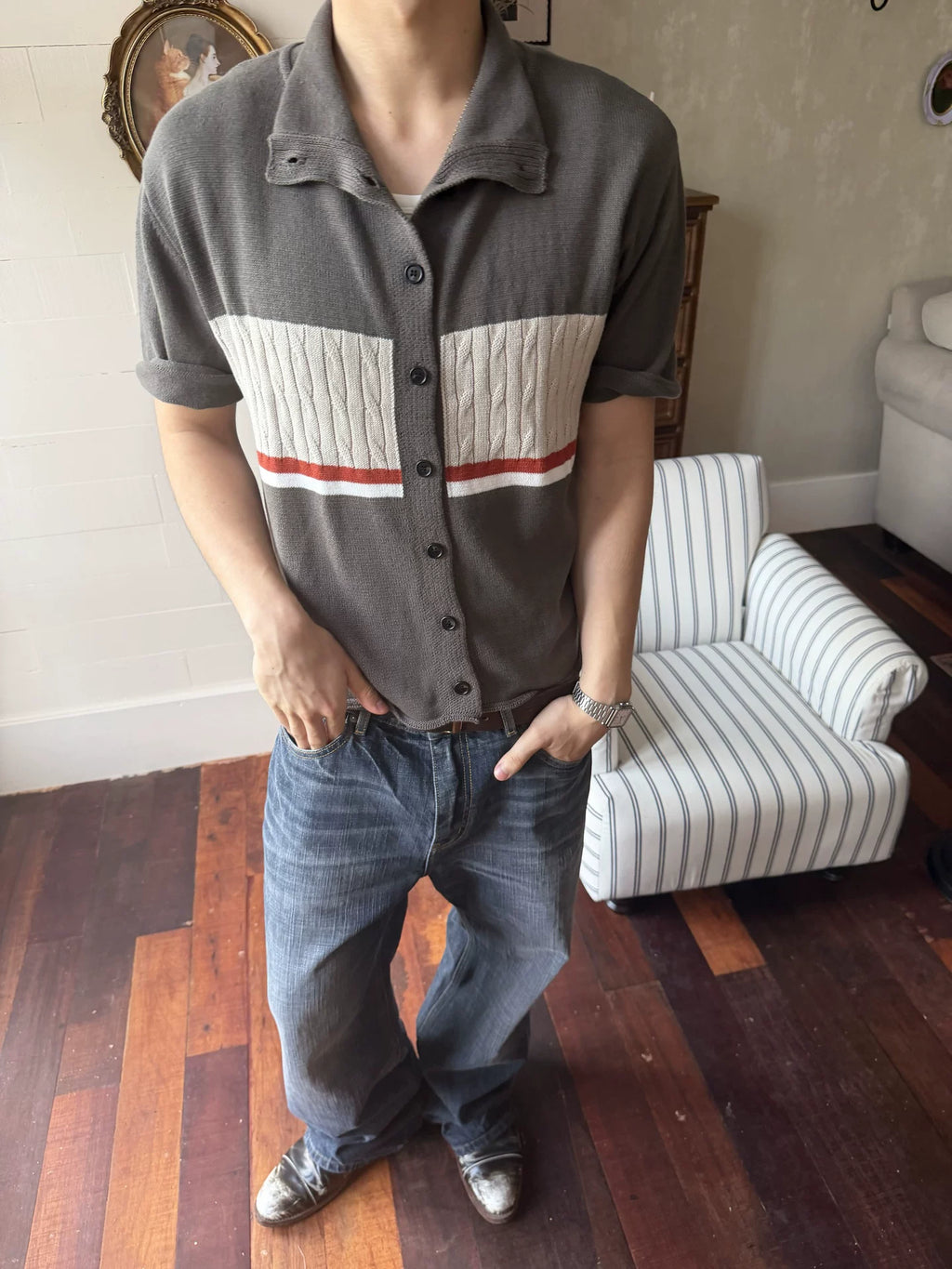 TREclub Retro Twisted Contrasting Thin Knitted Tee