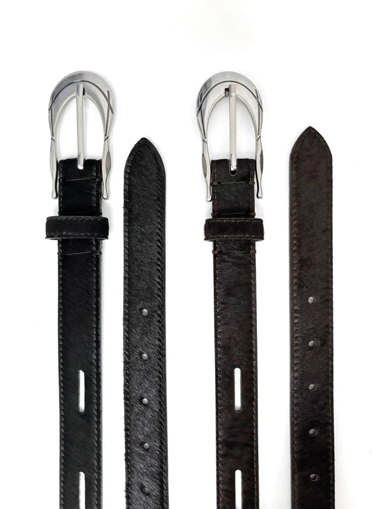 DPOL Retro Horsehair Leather Metal Belt