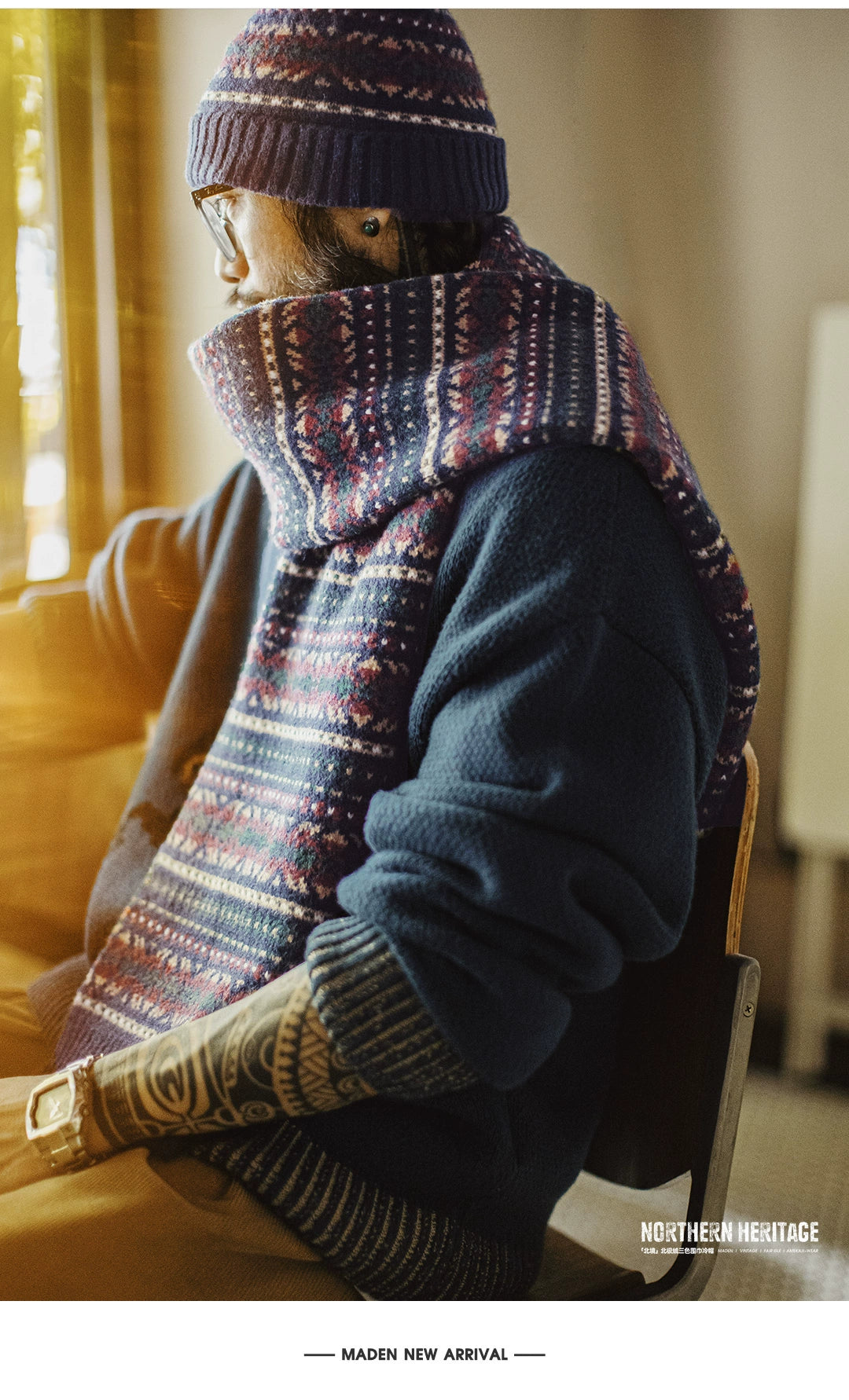 Maden Vintage Scarf Warm Wool Hat Knitted Set