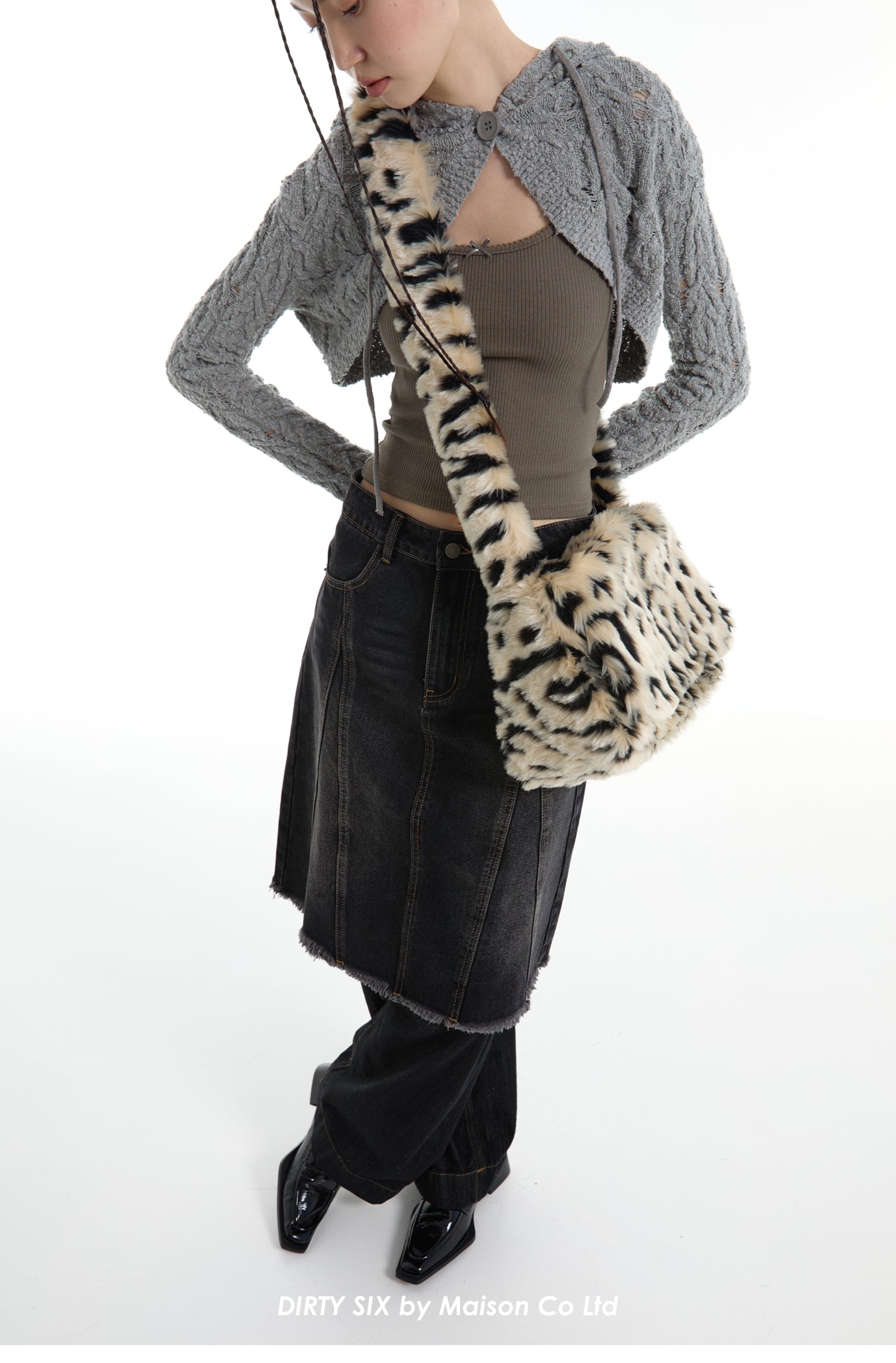 DirtySix spotted leopard flip square bag