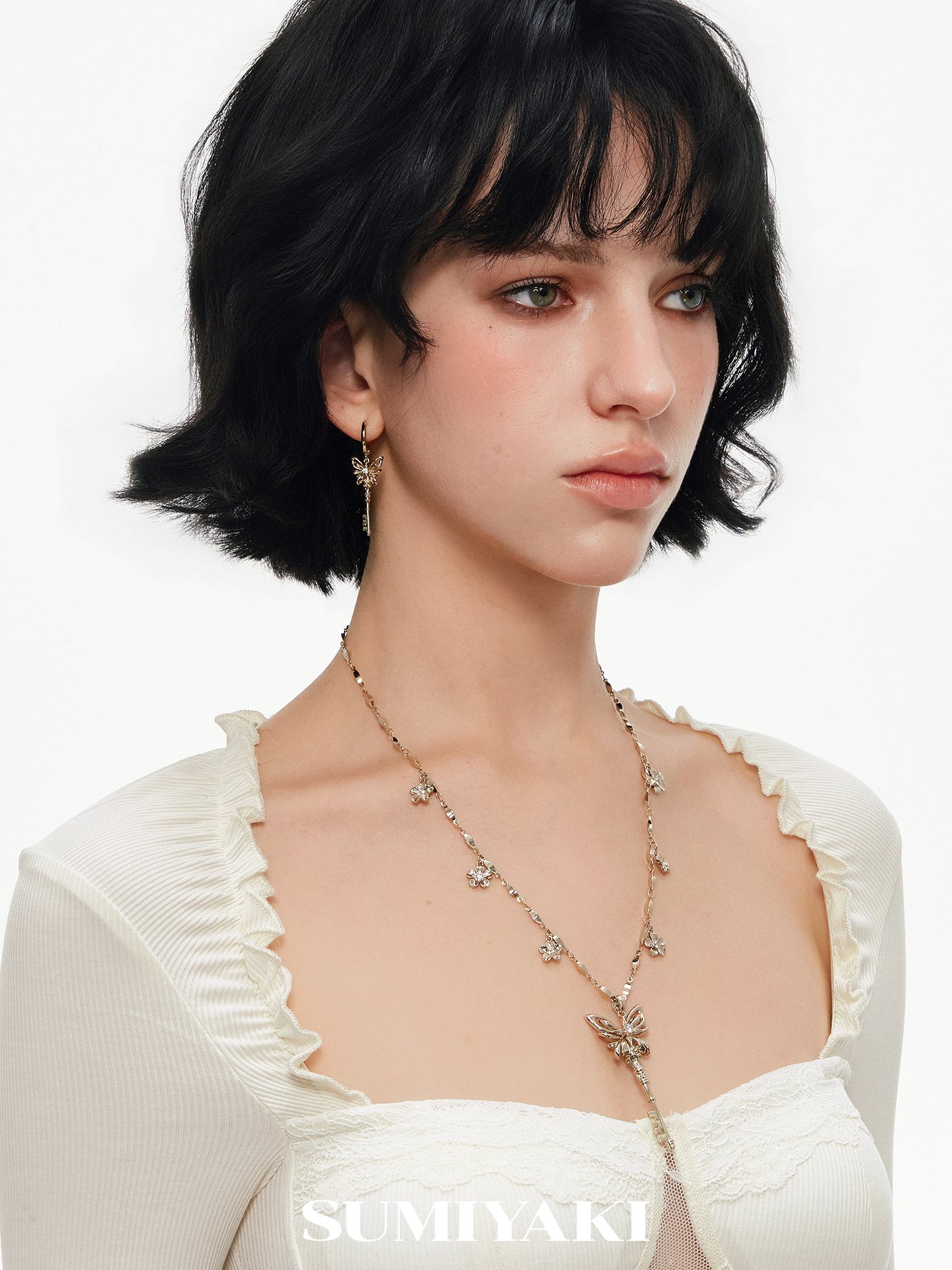 SUMIYAKI Three-dimensional Butterfly Key Temperament Earrings