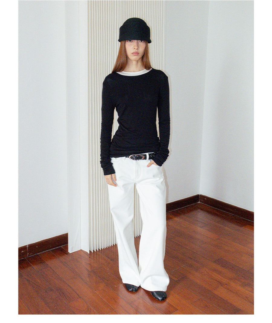 FUNKYFUN Versatile Thickened Straight Loose Twill Rivet Jeans