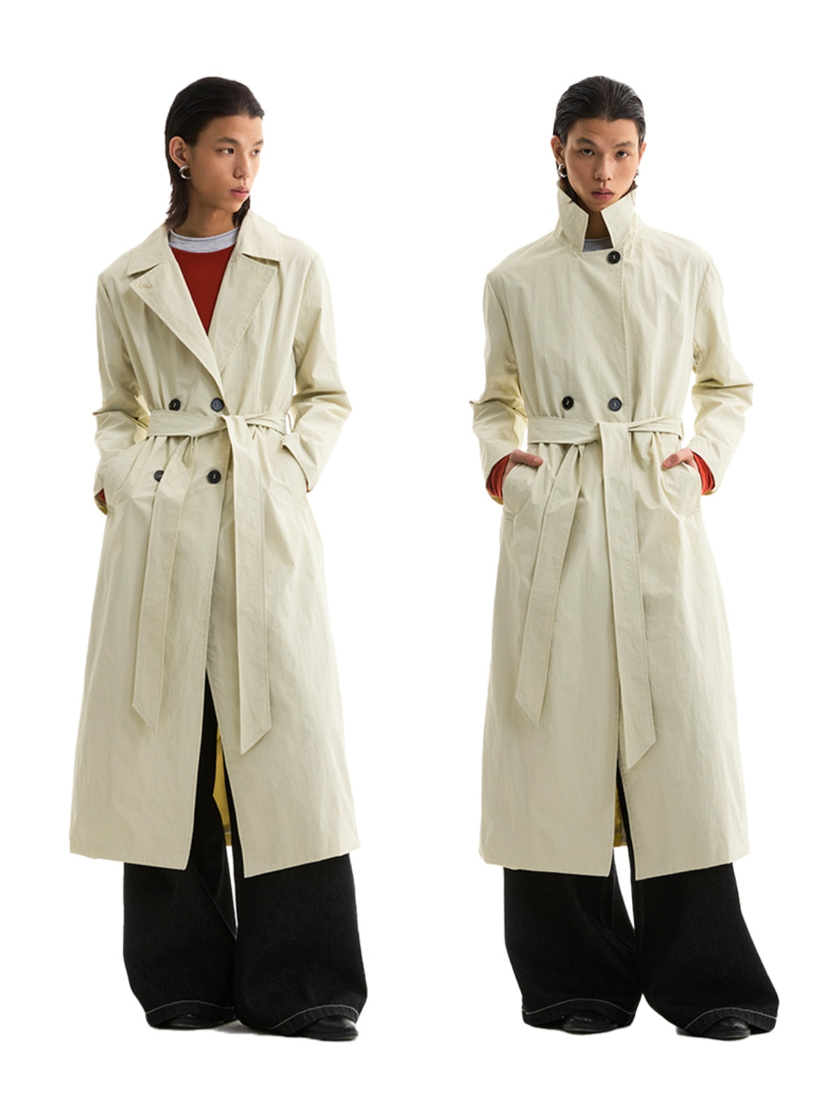 FUNKYFUN Double-breasted Stand-up Collar Loose Trench Coat