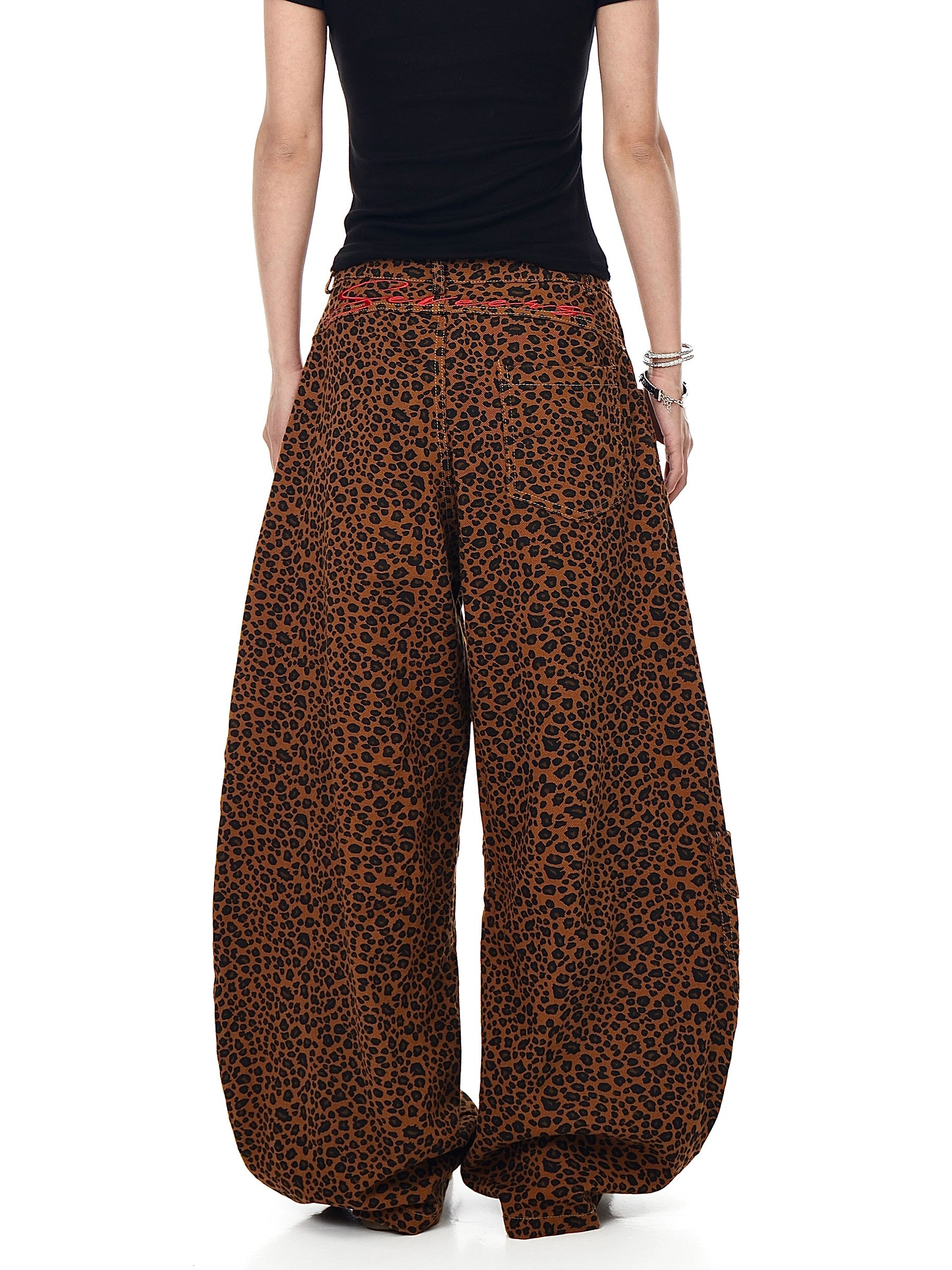BLACKLISTS Leopard-print Embroidered Scimitar Jeans
