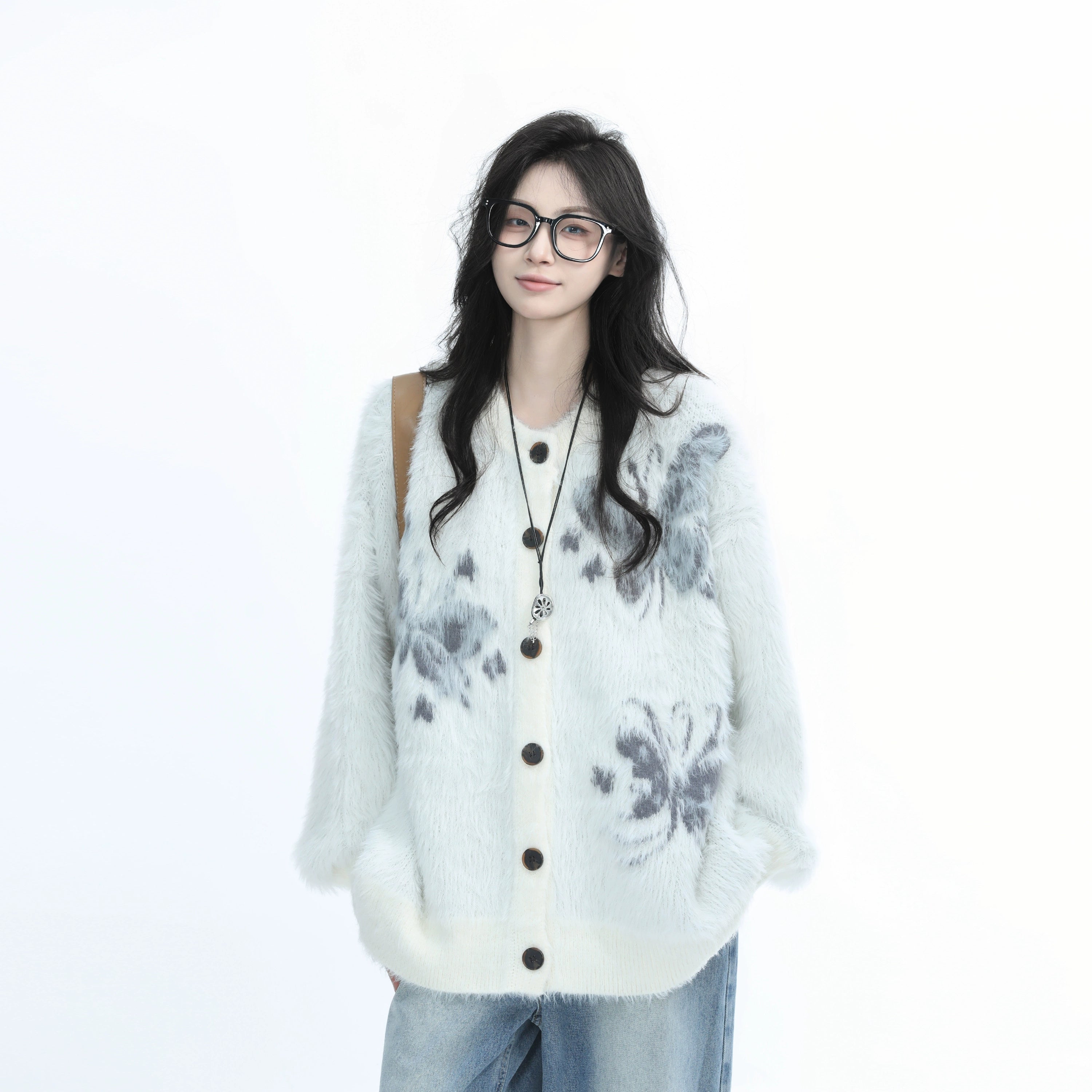 Zuocisankon Mohair Knitted Cardigan Jacket