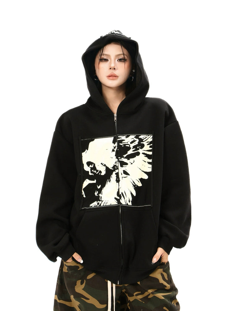 Kenvibe Vintage Anime Printed Loose Hooded Cardigan Jacket