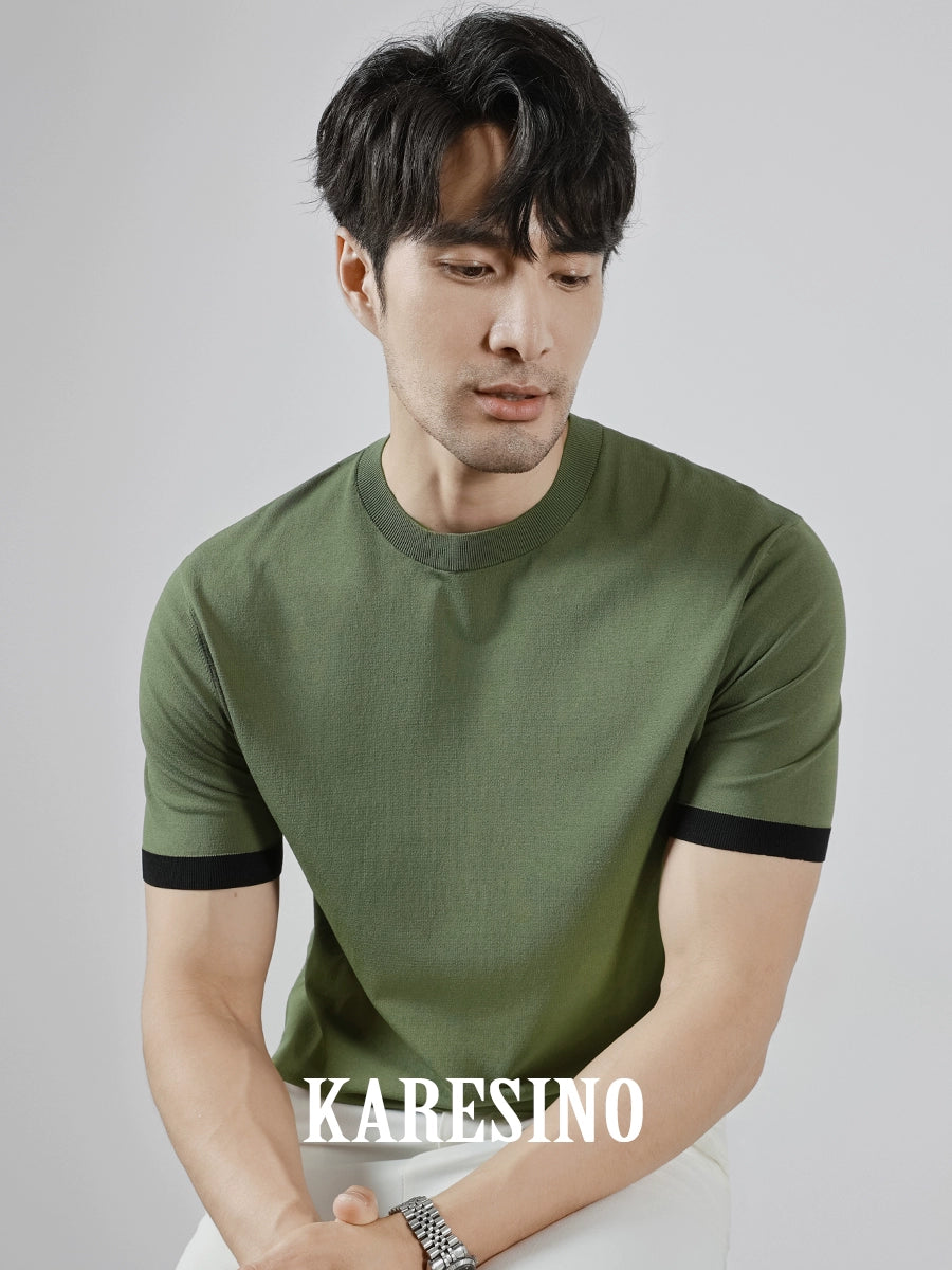 KARESINO Contrasting Color Ice Silk Breathable Tee