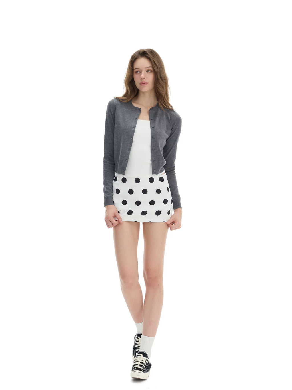 Veryrareme Super Short Low Waist Polka Dot Satin Skirt