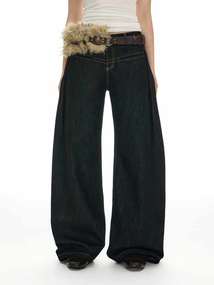 TGNS Vintage Banged Nailed Belt Loose Jeans