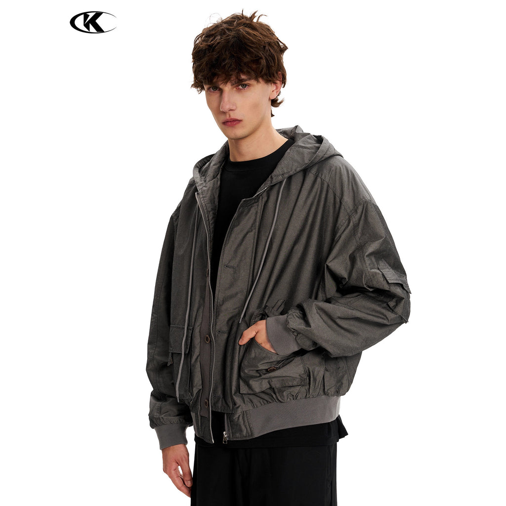 11KN Vintage Loose Casual Multi-Pocket Short Wide Jacket