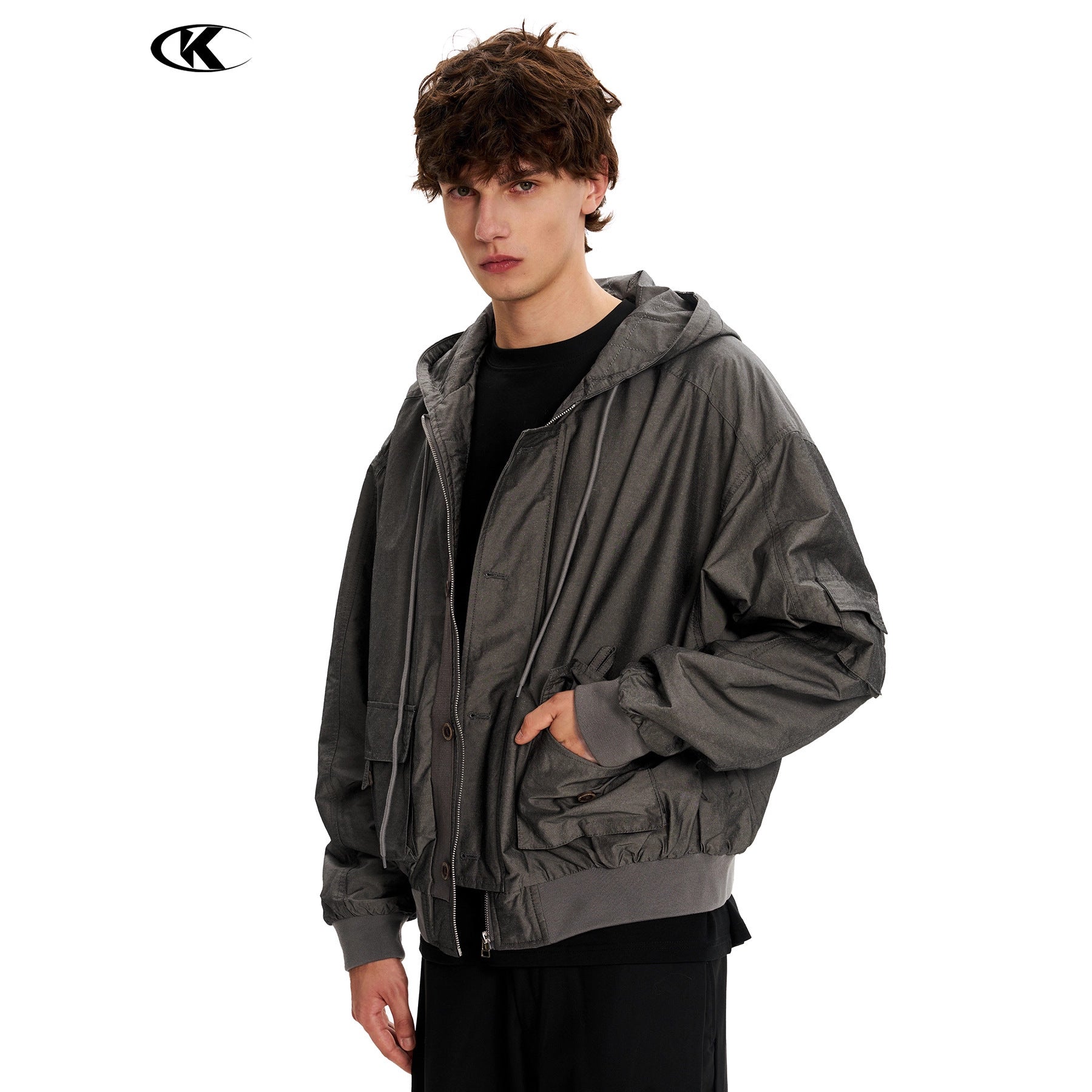 11KN Vintage Loose Casual Multi-Pocket Short Wide Jacket