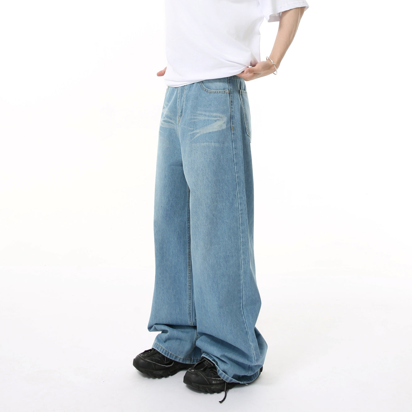 MTLCLOTHES Wide-leg Drape Straight Mopping Jeans