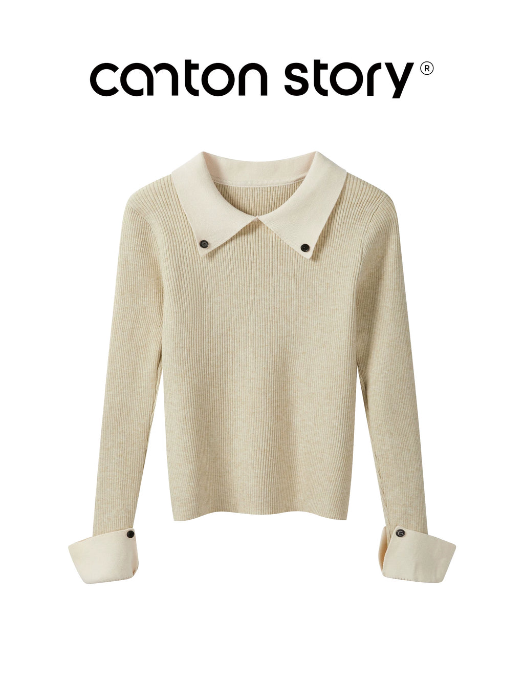 Cantonstory College Lapel Slim-fit Wool Knitted Sweater