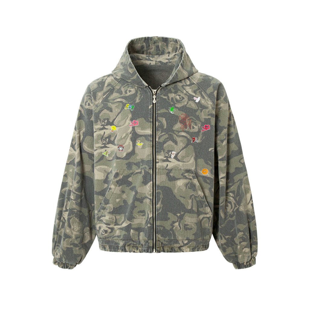 NOMANIAI Splicing Sense Retro Graffiti Camouflage Coat