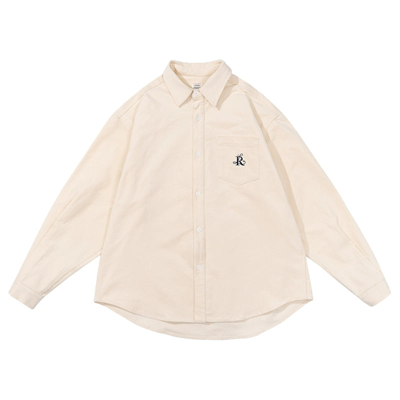 LR MADE Simple Retro Loose Square Neck Embroidered Shirt