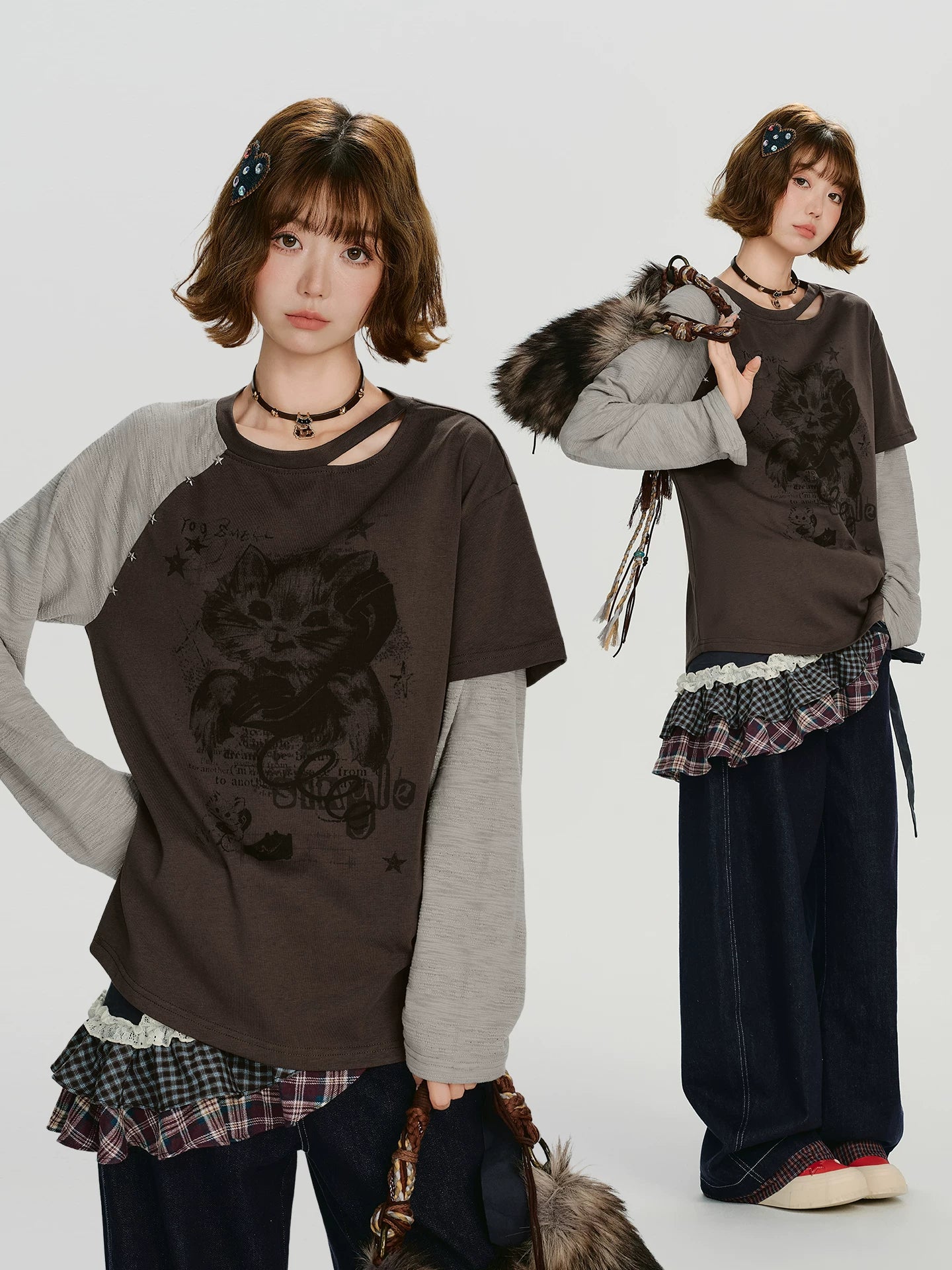 Girlyhalo Retrofake Two-pieceprintinglong Sleeves