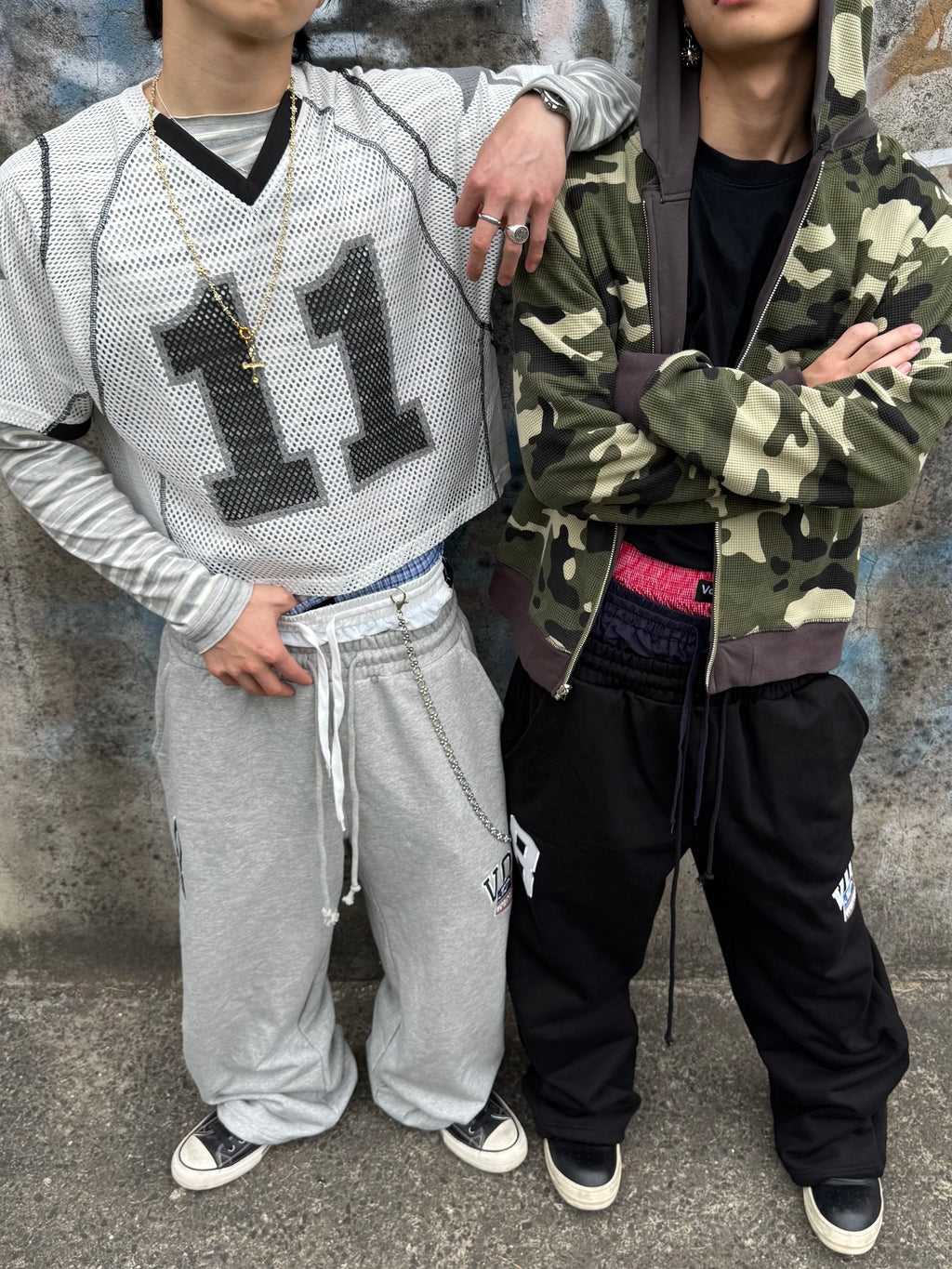 VOWPROGRESS Drawstring Splicing Wide-leg Embroidered Sweatpants