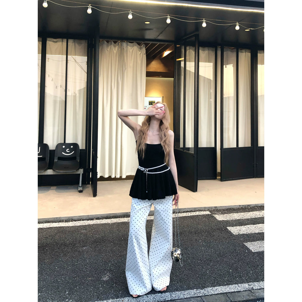 Barb Chill Suspender Top Polka Dot Wide Leg Pants Set