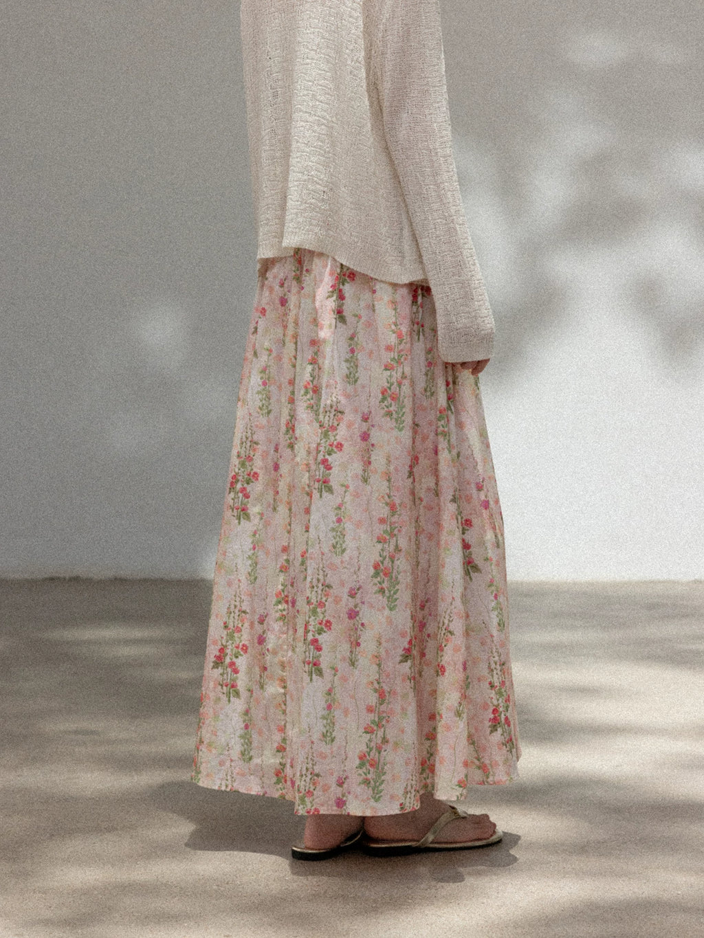 Cantonstory Floral High Waist Slim Skirt Knitted Cardigan Set