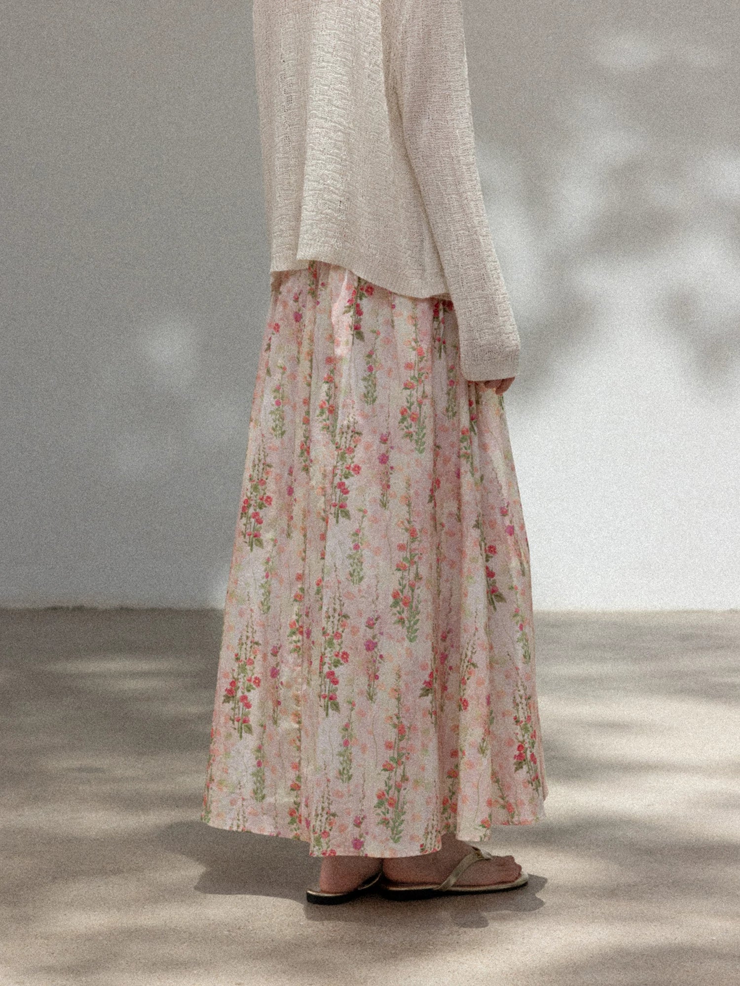 Cantonstory Floral High Waist Slim Skirt Knitted Cardigan Set