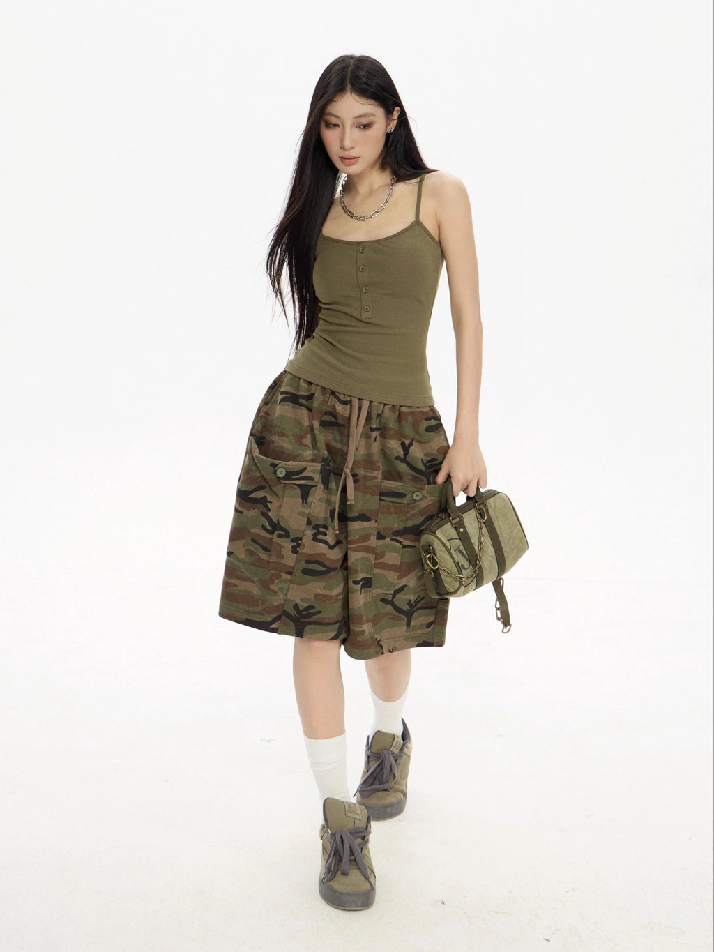 Zero Camouflage Straight Wide-leg Elastic Waist Pants