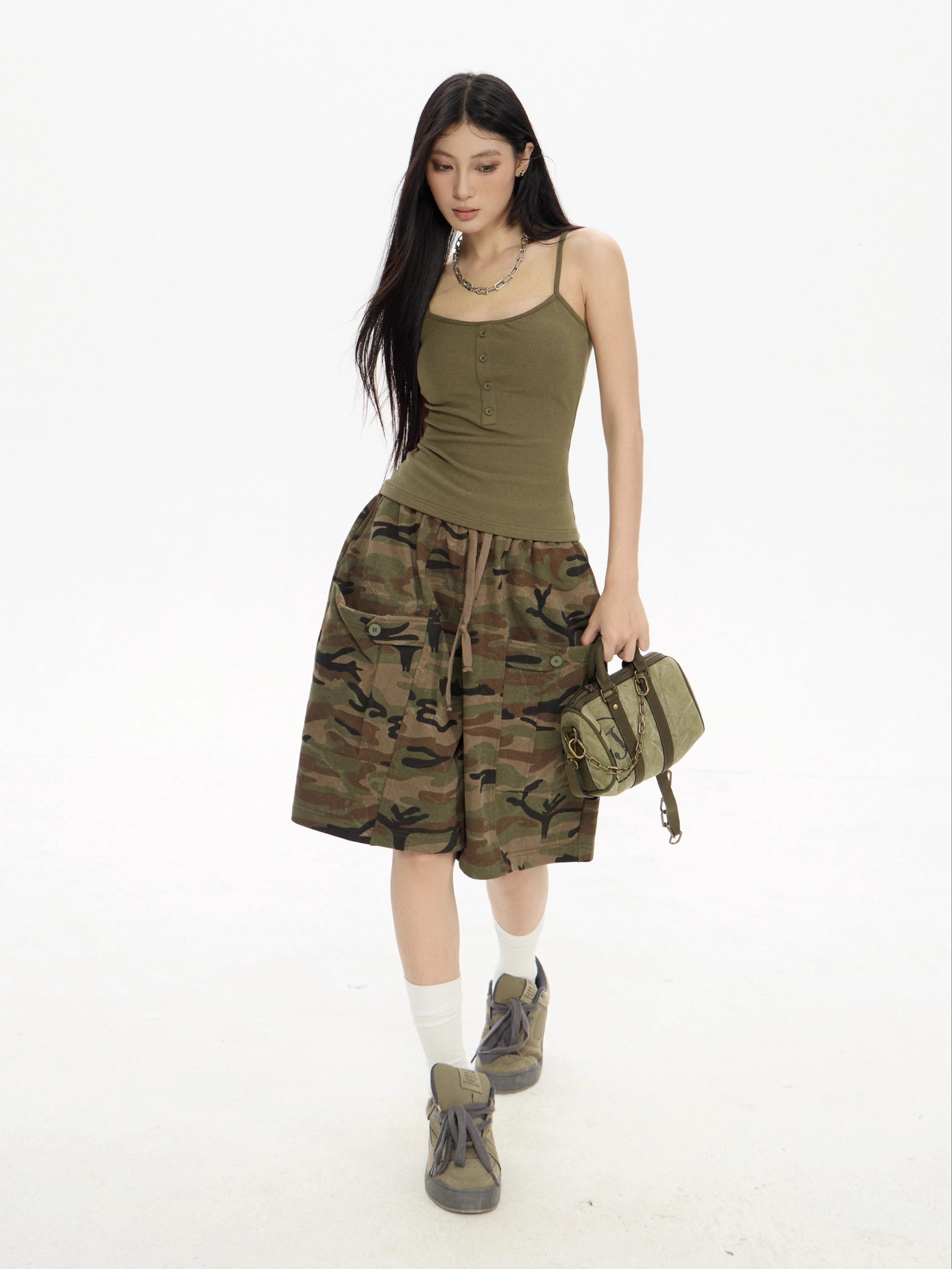 Zero Camouflage Straight Wide-leg Elastic Waist Pants