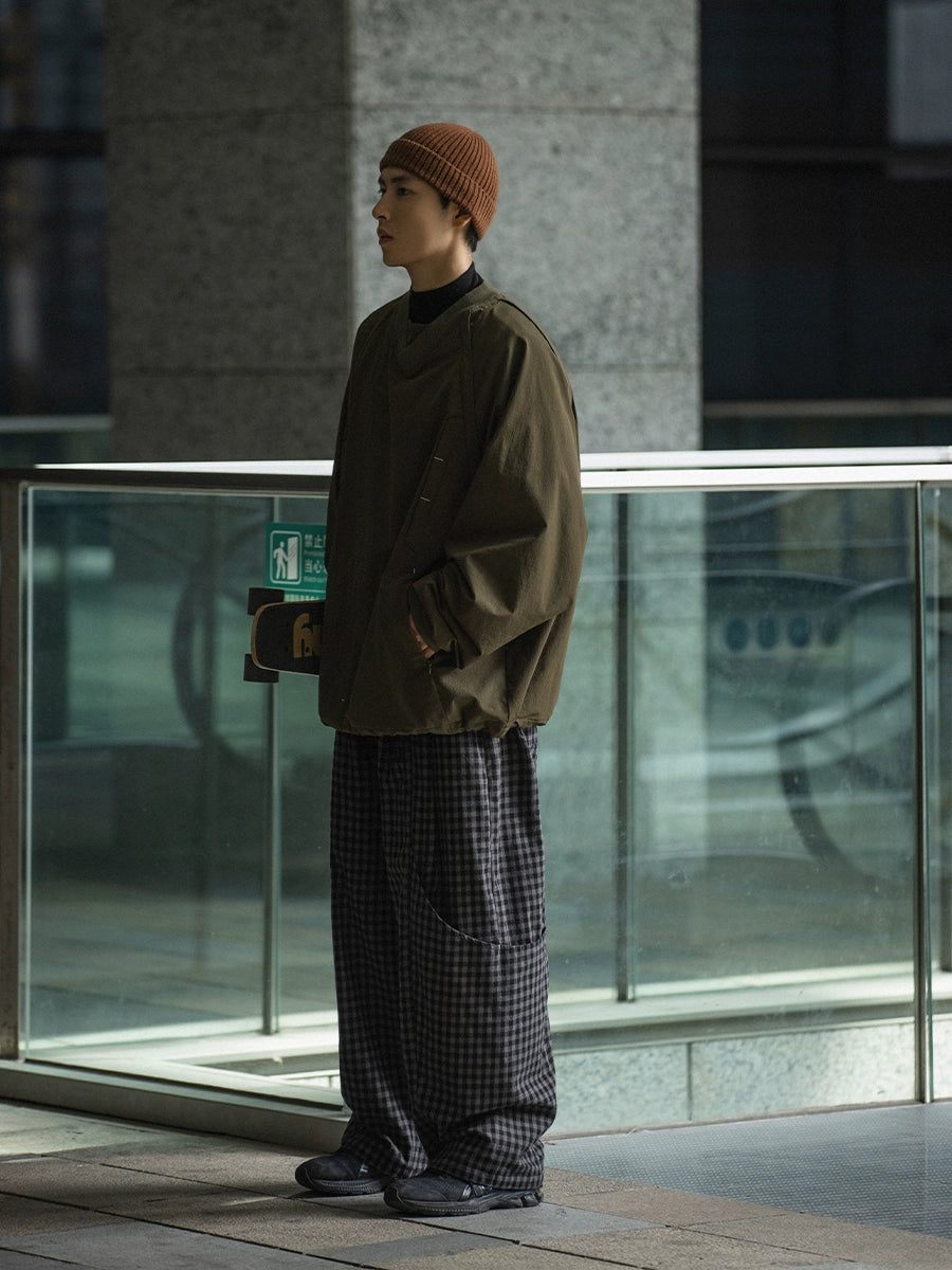 NOEARS Vintage Plaid Casual Wide-Leg Pants