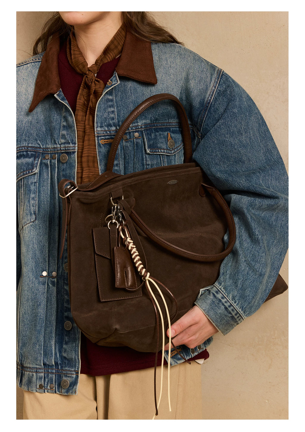 LR MADE Suede Handheld Oblique Span Tote Bag