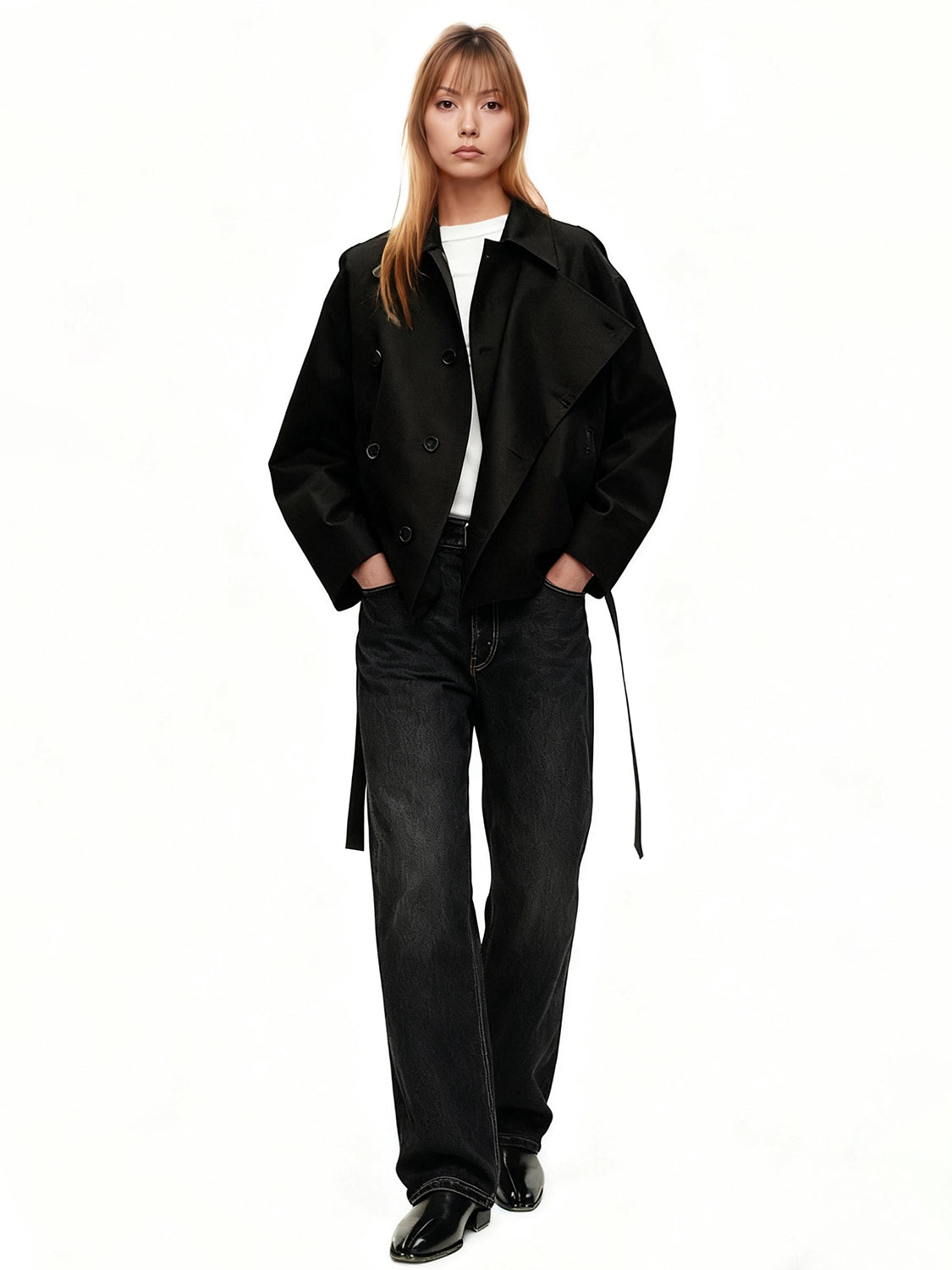 SHE SEEK Short Version Premium Lapel Trench Coat