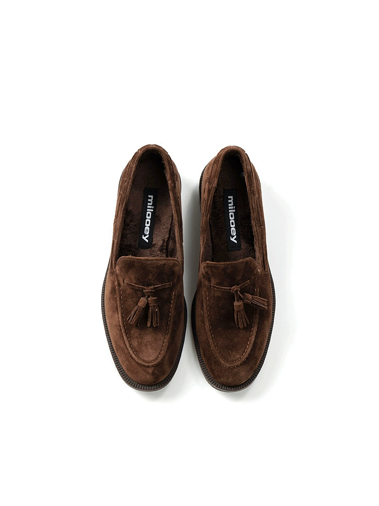 Milooey Leather Suede Fringed Loafers