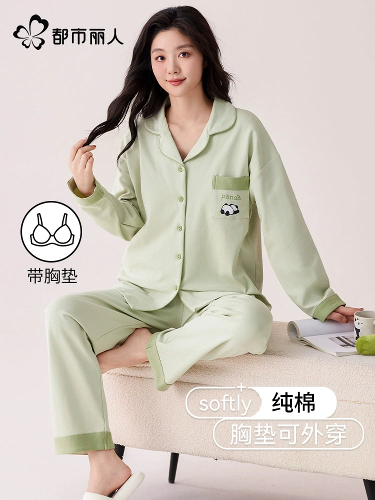 Urban Butterfly with Chest Pad Long Sleeve Three-piece Set Loungewear