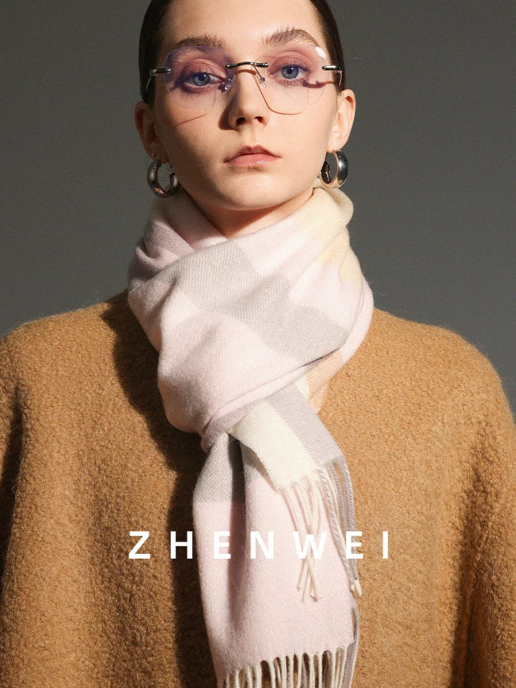 ZHENWEI 100% Wool Plaid Scarf