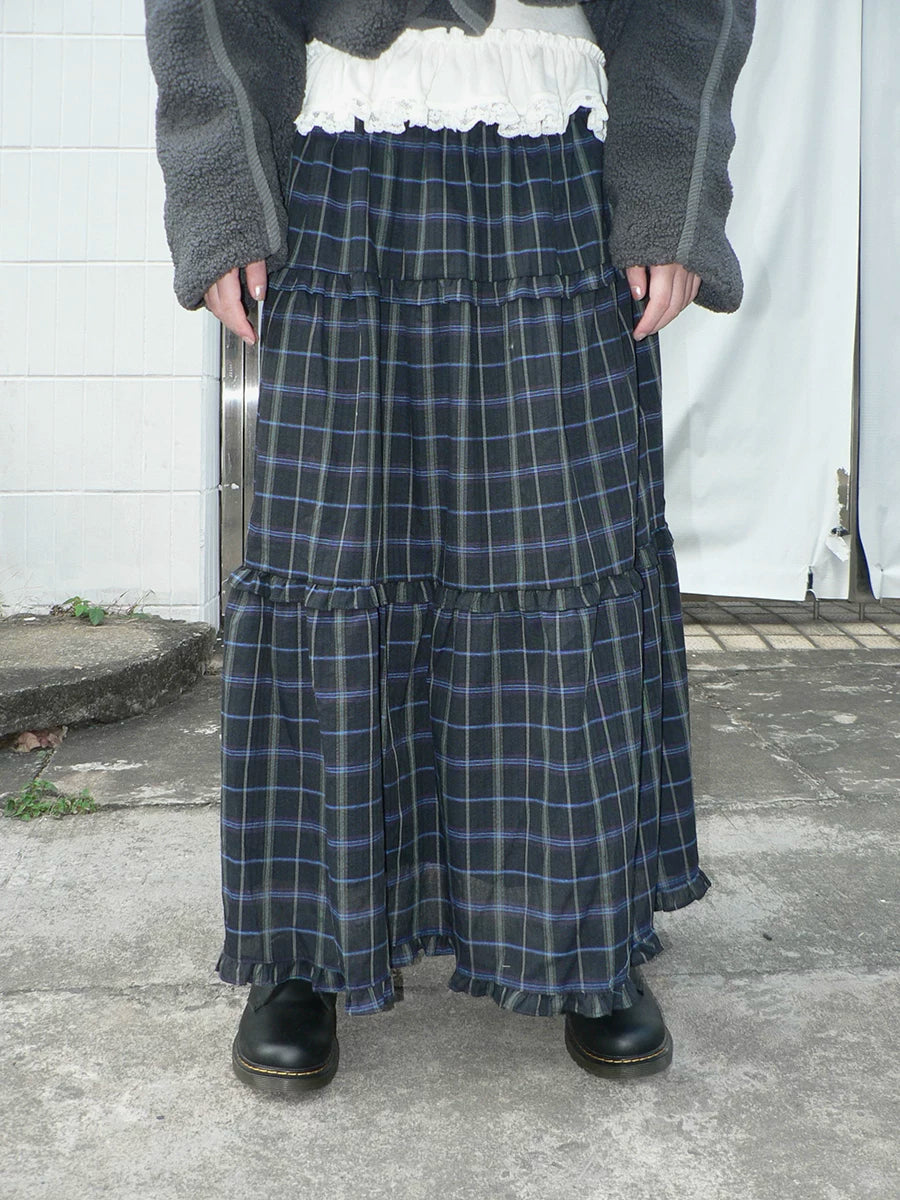 Ang: Project Contrasting Color Plaid Fungus Edge Stitching Skirt