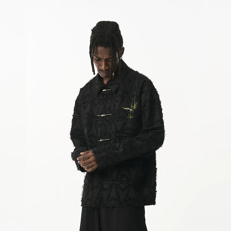 CNEW Bamboo Embroidered Metal Button Burrs Fringed Jacket