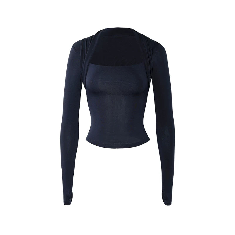 Audwyn Fake Two Pieces Skinny Waist Long Sleeves