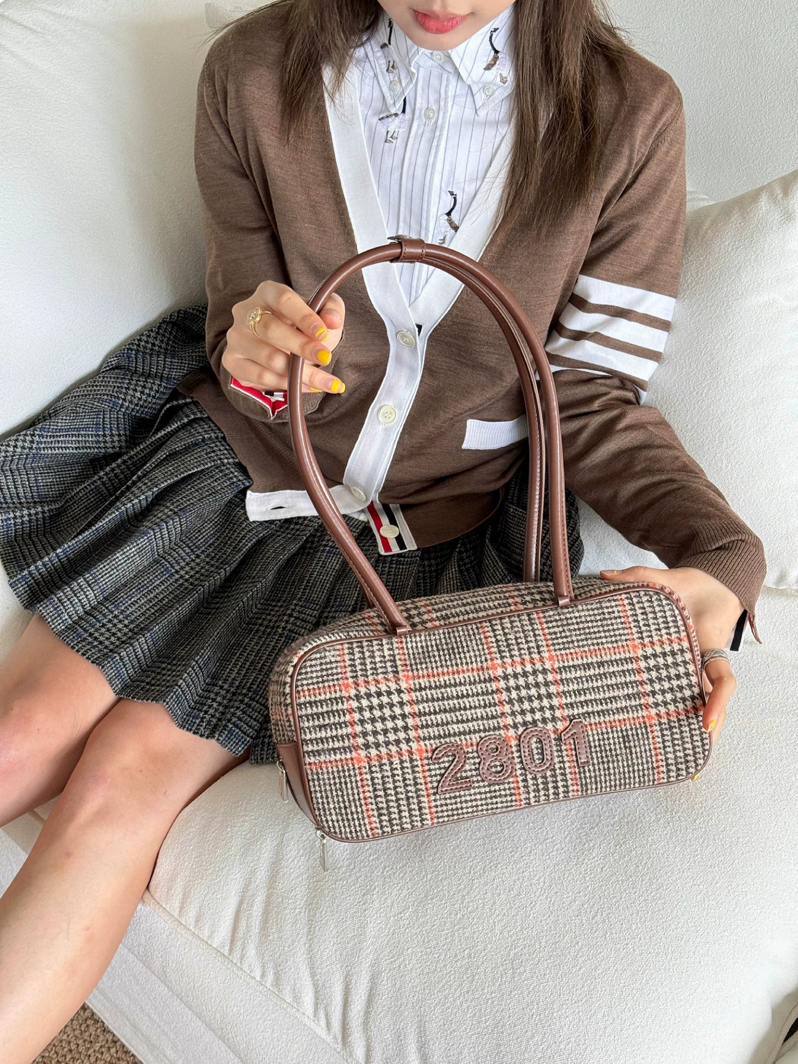 2801Project Plaid Suede Shoulder Bag