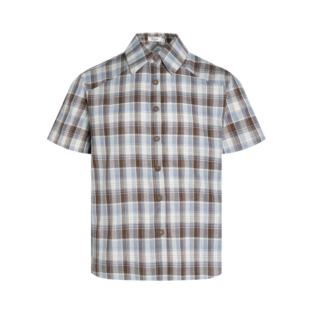 Set for life handmade tassel beard cotton light plaid casual short-sleeved shirt