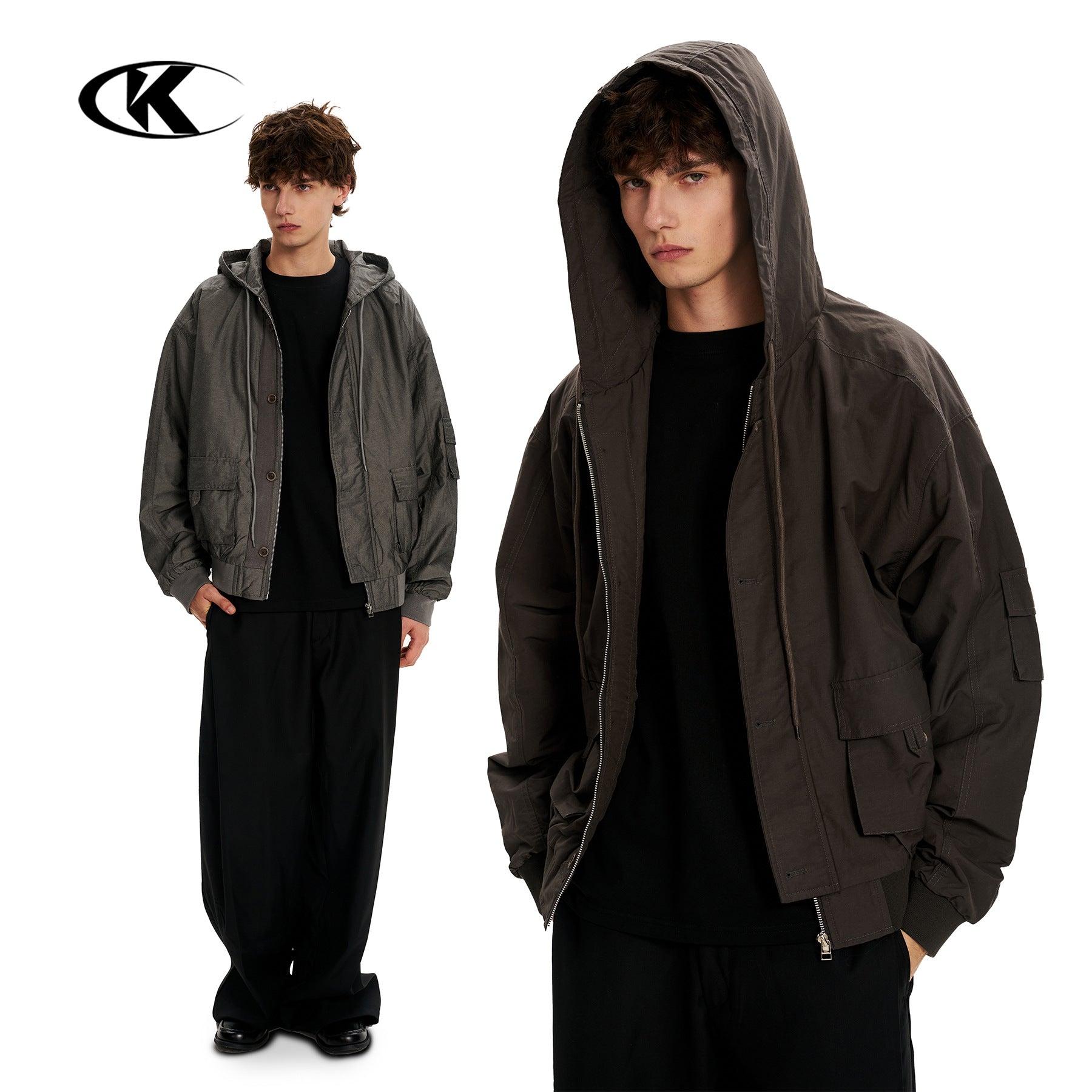 11KN Vintage Loose Casual Multi-Pocket Short Wide Jacket