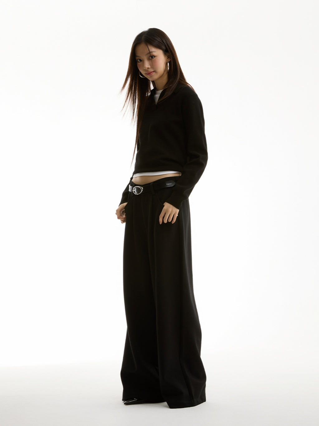 FUNKYFUN Semi-elastic Waist Suit Pleated Straight-leg Pants
