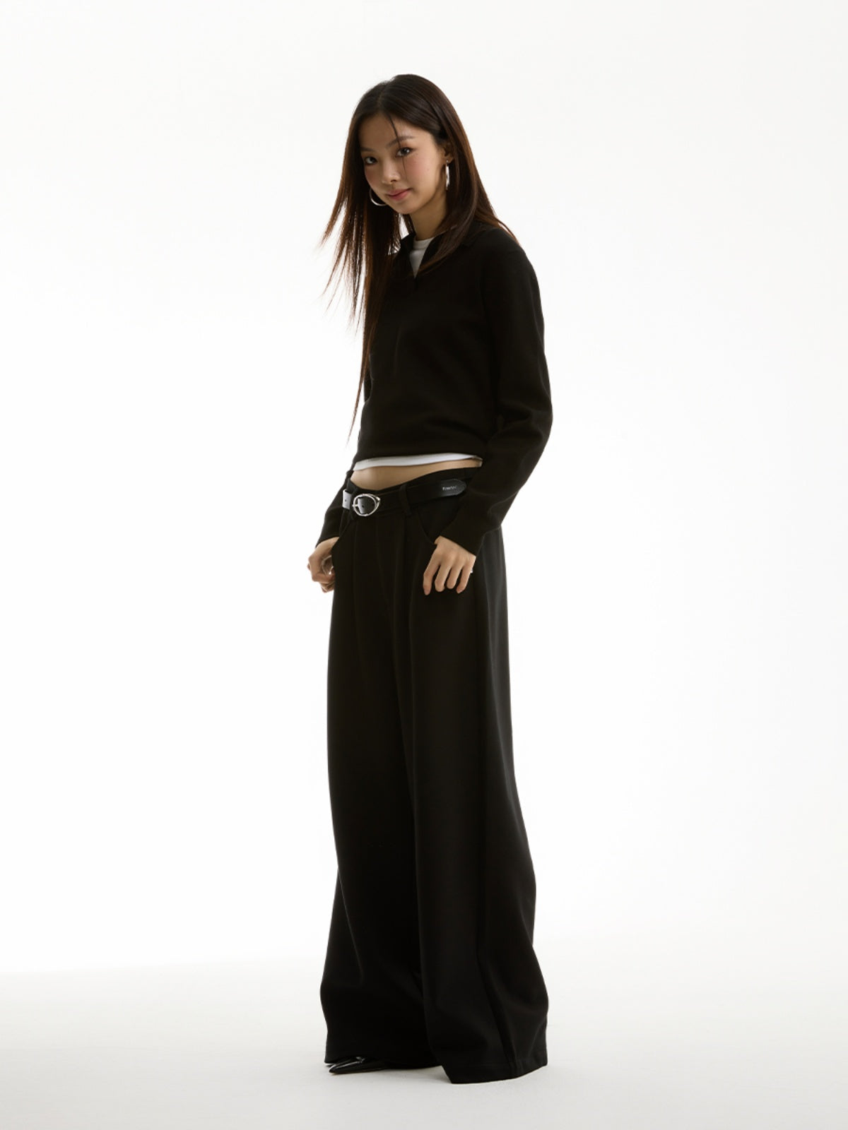 FUNKYFUN Semi-elastic Waist Suit Pleated Straight-leg Pants