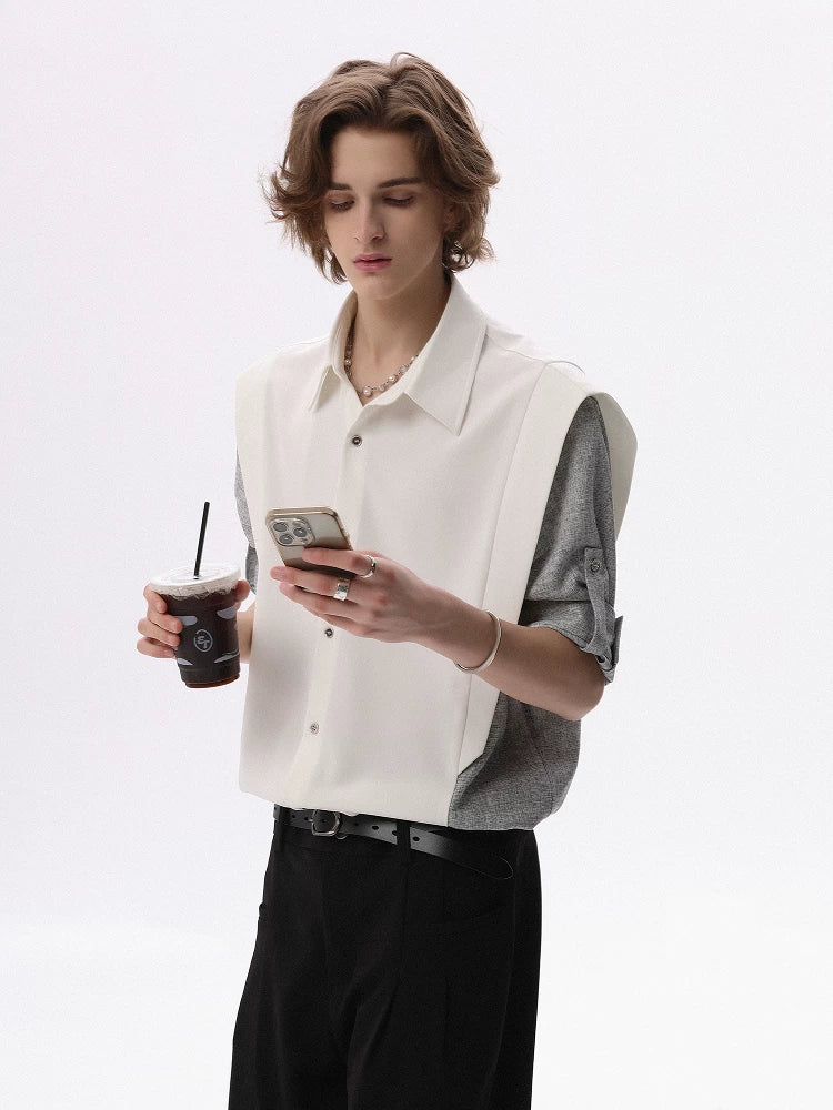 CHOR Fake Two-piece Striped Spliced Short-sleeved Shirt
