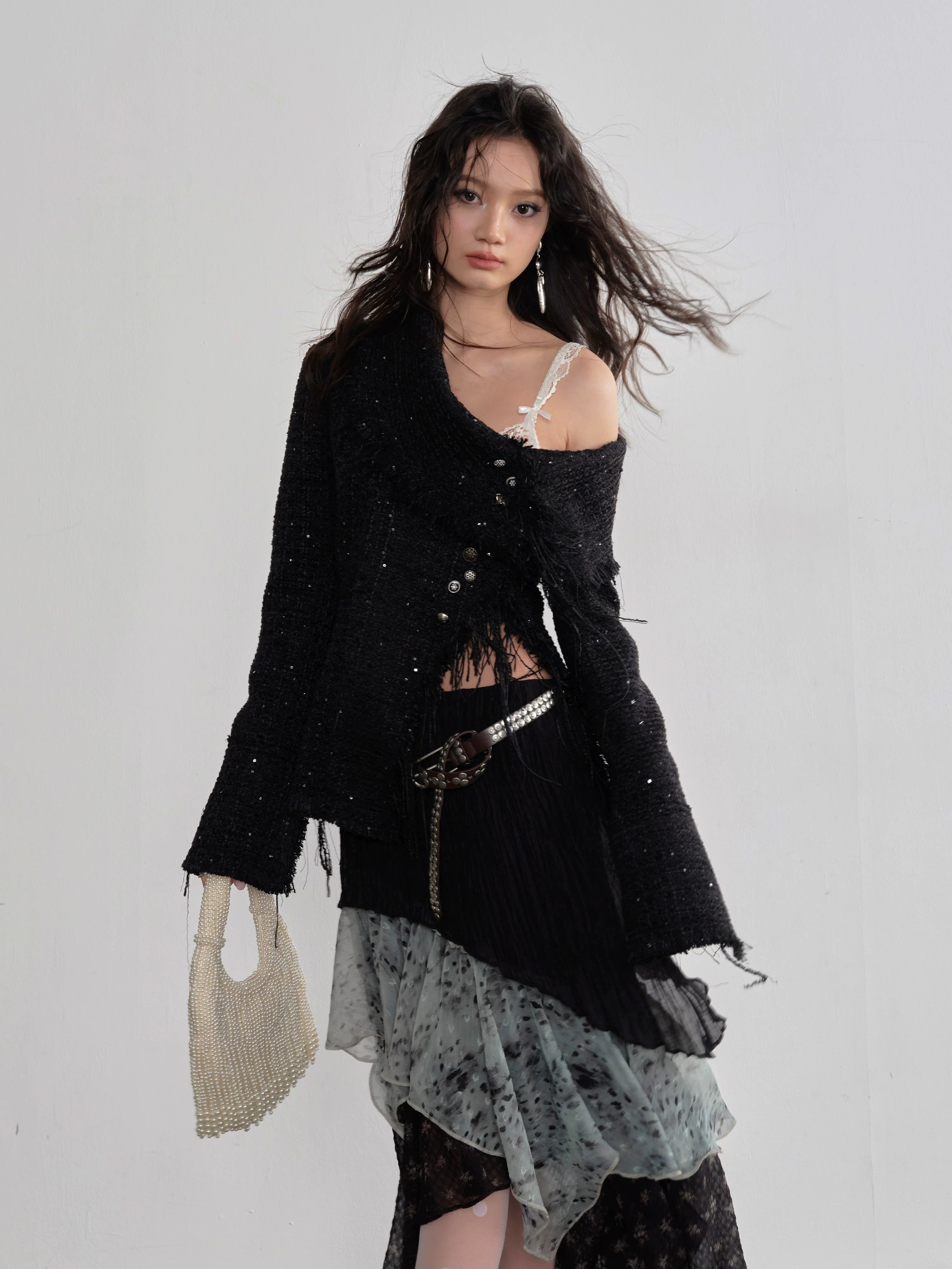 JNYLON Stitching Contrasting Color Irregular Half Skirt