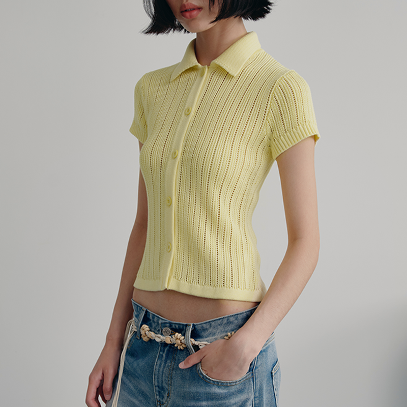 JCAESAR Lapel Hollow-knit Cardigan